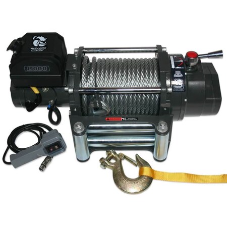 Bulldog Winch 15000lb Winch, HD, Roller Frld, 92ft Wire Rope 10012